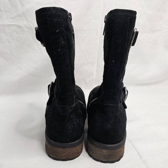 UGG Australia Black Suede Leather Shearling Zip Mid Calf Boots Women's Size 6 - Picture 4 of 11